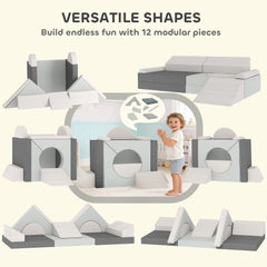 AIYAPLAY 12-Piece Modular Kids Play Sofa – Grey