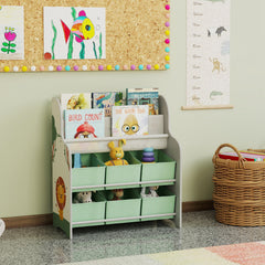 AIYAPLAY Kids Toy Storage Unit with Book Rack – Green