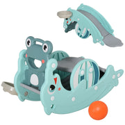HOMCOM 3-in-1 Baby Rocking Horse Portable Slide Basketball Hoop Equipment Indoor Outdoor Playground Toy, Age 18-36 Months, Green image 1