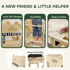 AIYAPLAY 3-in-1 Toddler Step Stool with Chalkboard – Natural