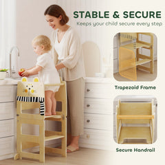 AIYAPLAY 3-in-1 Toddler Step Stool with Chalkboard – Natural