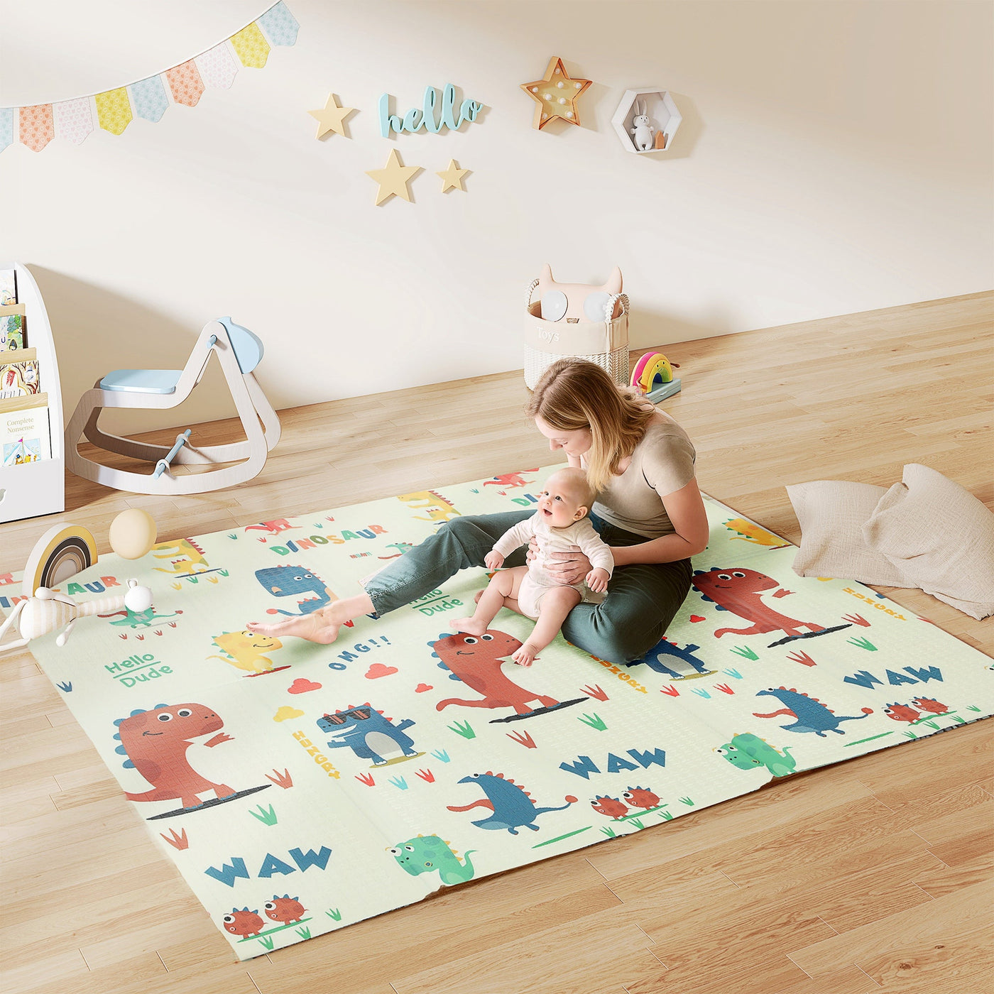AIYAPLAY Double-Sided Foldable Baby Play Mat – Dinosaur Design