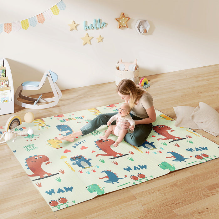 AIYAPLAY Double-Sided Foldable Baby Play Mat – Dinosaur Design