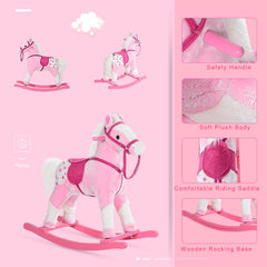 HOMCOM Plush Rocking Horse with Sound – Pink (3–6 Years)