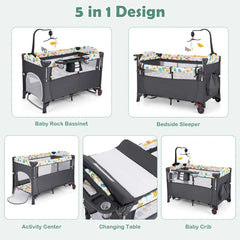 DORTALA 5-in-1 Baby Bassinet & Bedside Sleeper