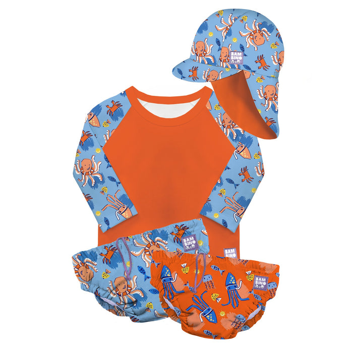 Reusable Swim Complete 4 Piece Set in Orange Octopus