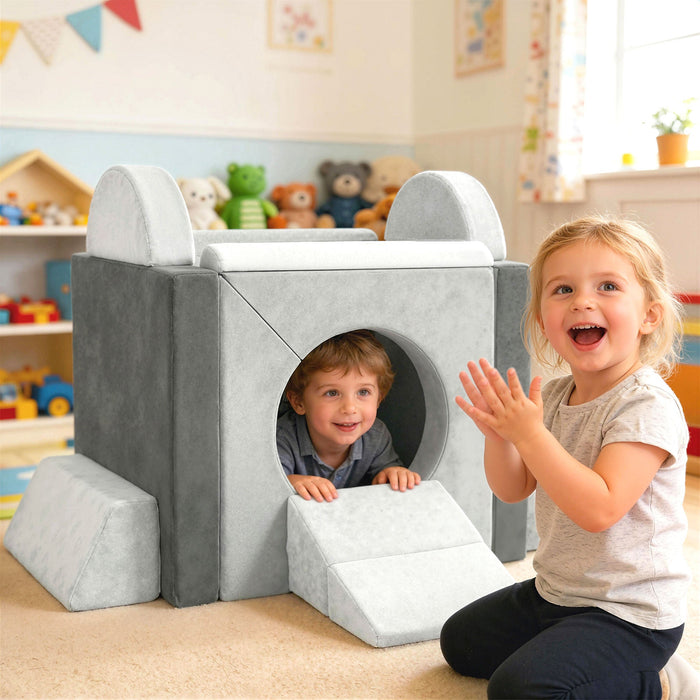 AIYAPLAY 12-Piece Modular Kids Play Sofa – Grey