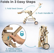 360° Rotating Lightweight Folding Pushchair – Parent & World Facing – Beige/Black image 7