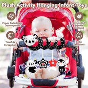Newborns Spiral Hanging Activity Stroller Toy Baby Carseat Toy Black & White Lion Koala Rattle  for Crib Mobile Sensory Toy Gift image 4