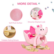 HOMCOM 2-in-1 Elephant Rocking Toy with Wheels – Pink image 7