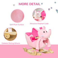 HOMCOM 2-in-1 Elephant Rocking Toy with Wheels – Pink