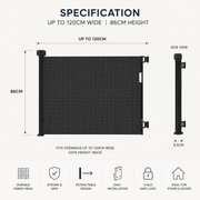 FYLO Baby Fabric Safety Retractable Stair Gate - Grey (Upto 120cm Width) image 4