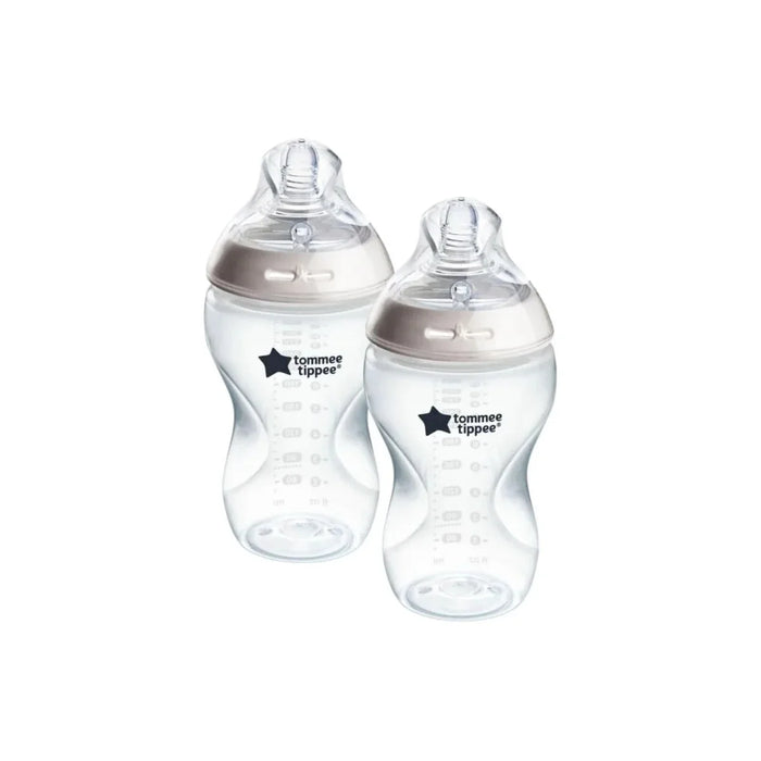 Tommee Tippee baby bottles, clear 340 ml bottles with soft squeezy design and star logo