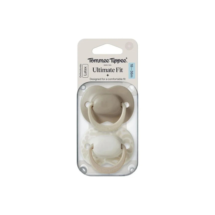 Pack of 2 latex soothers with light shields, in retail blister packaging