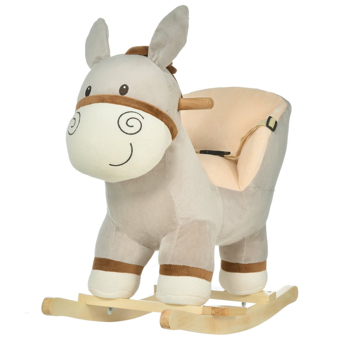 HOMCOM Plush Donkey Rocking Toy with Sound – Grey (18–36 Months)