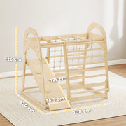 AIYAPLAY 6 in 1 Kids Climbing Frame with Slide, Monkey Bars, Gymnastics Rings, Ladder, Climbing Net, for 3-6 Years, Natural Tone image 2