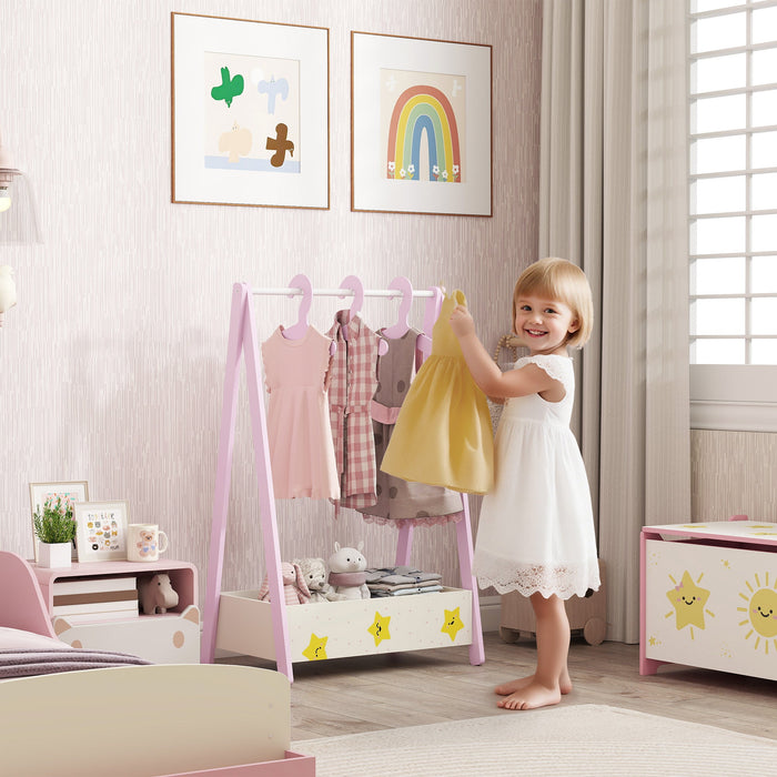 AIYAPLAY Children's Clothing Rack with Storage Shelf – Pink