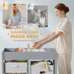 AIYAPLAY Baby Changing Unit with 4 Storage Drawers & Changing Mat – Grey
