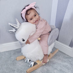 HOMCOM Plush Swan Rocking Horse with Sound – 18–36 Months