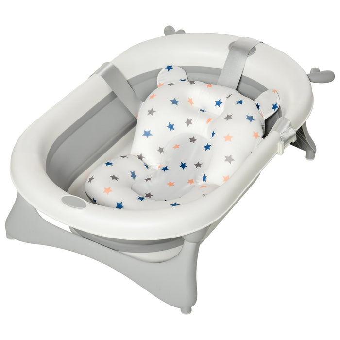 Foldable baby bathtub set with off-white tub and star-print cushioned insert