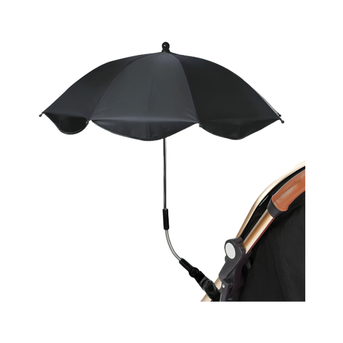 Stroller umbrella canopy in dark gray with adjustable support on stroller seat