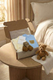 The Cozy Blue Boucle Baby Bear & Blue Rainbow Personalised Gift Box image 1
