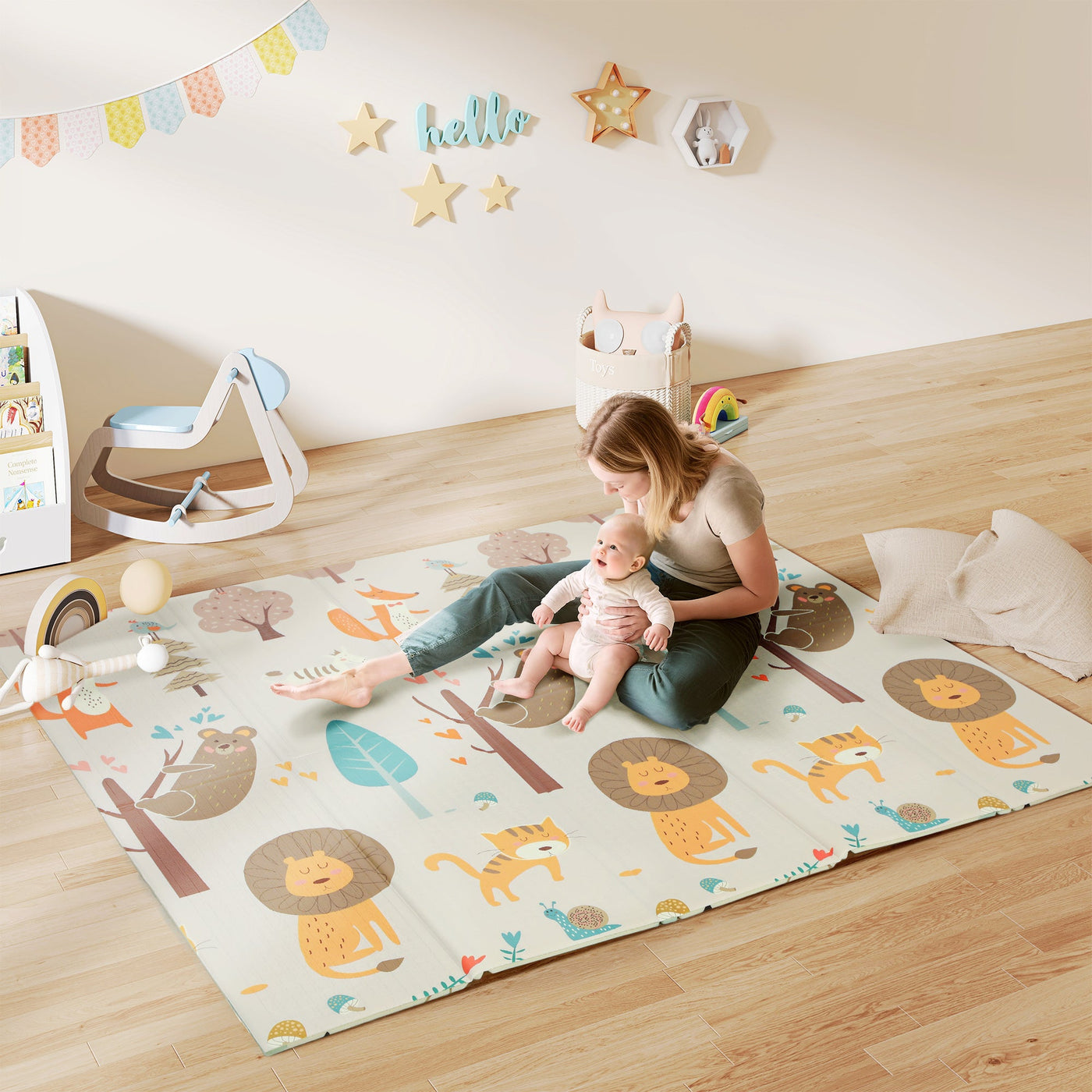 AIYAPLAY Double-Sided Foldable Baby Play Mat – Animal Design