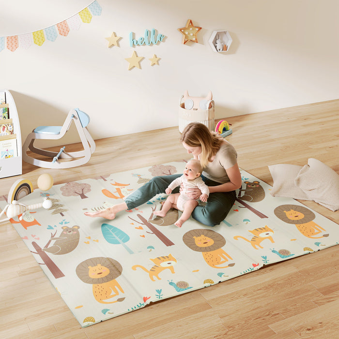 AIYAPLAY Double-Sided Foldable Baby Play Mat – Animal Design