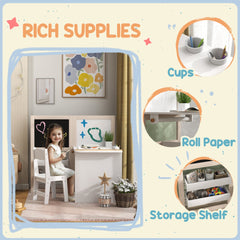 AIYAPLAY 3-in-1 Kids Table & Chair Set with Storage – White