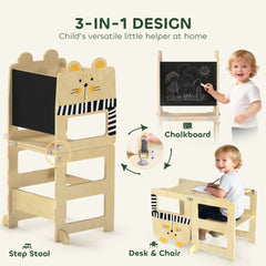 AIYAPLAY 3-in-1 Toddler Step Stool with Chalkboard – Natural