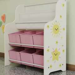 AIYAPLAY Kids Toy Storage Unit with Book Rack – Pink