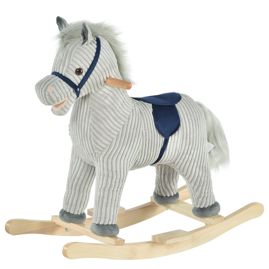 HOMCOM Plush Rocking Horse with Sound – Grey (3–6 Years)