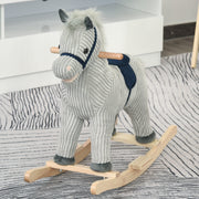 HOMCOM Plush Rocking Horse with Sound – Grey (3–6 Years) image 2