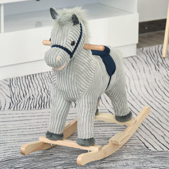 HOMCOM Plush Rocking Horse with Sound – Grey (3–6 Years)