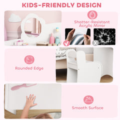 AIYAPLAY Kids Dressing Table with Mirror & Stool – White