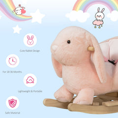 HOMCOM Plush Rabbit Rocking Toy with Sound – Pink (18–36 Months)