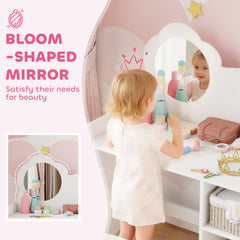 AIYAPLAY Kids Dressing Table with Mirror & Stool – White
