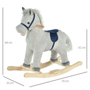 HOMCOM Plush Rocking Horse with Sound – Grey (3–6 Years) image 3