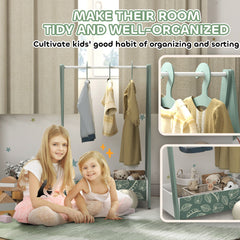 AIYAPLAY Children's Clothing Rack with Storage Shelf – Green