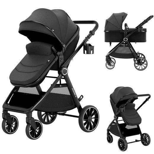 ACCOMBE 2-in-1 Baby Stroller & Bassinet – All-Terrain Pram Black