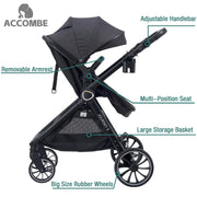 ACCOMBE 2-in-1 Baby Stroller & Bassinet – All-Terrain Pram Black image 5