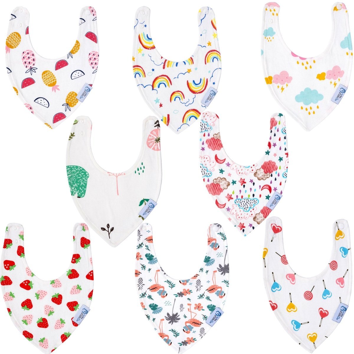 Baby Bandana Dribble Bibs Cotton Pack Of 8 - Girls-Clearance