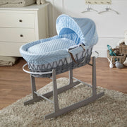 Blue Dimple Grey Wicker Baby Moses Basket With Stand image 1