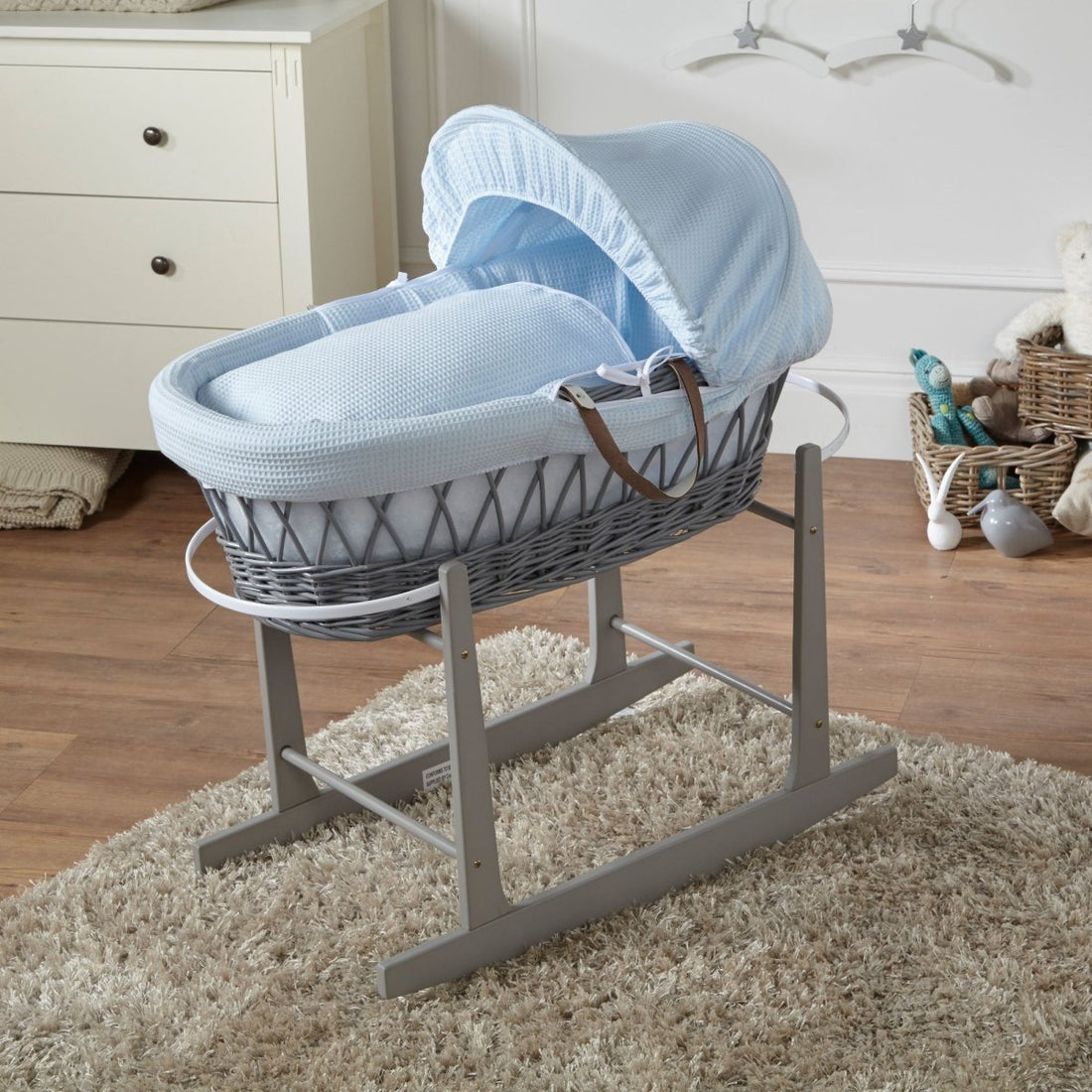Grey Dimple Grey Wicker Baby Moses Basket With Stand