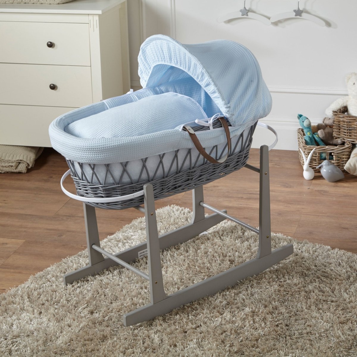 Grey Dimple Grey Wicker Baby Moses Basket With Stand