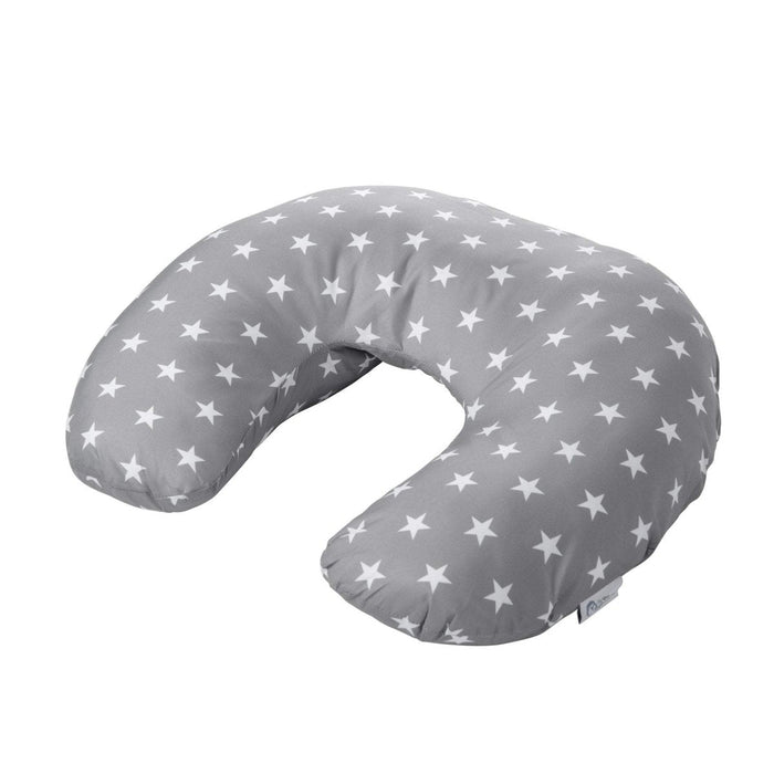 Grey U-shaped nursing pillow cover with white star pattern