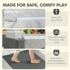 AIYAPLAY 12-Piece Modular Kids Play Sofa – Grey