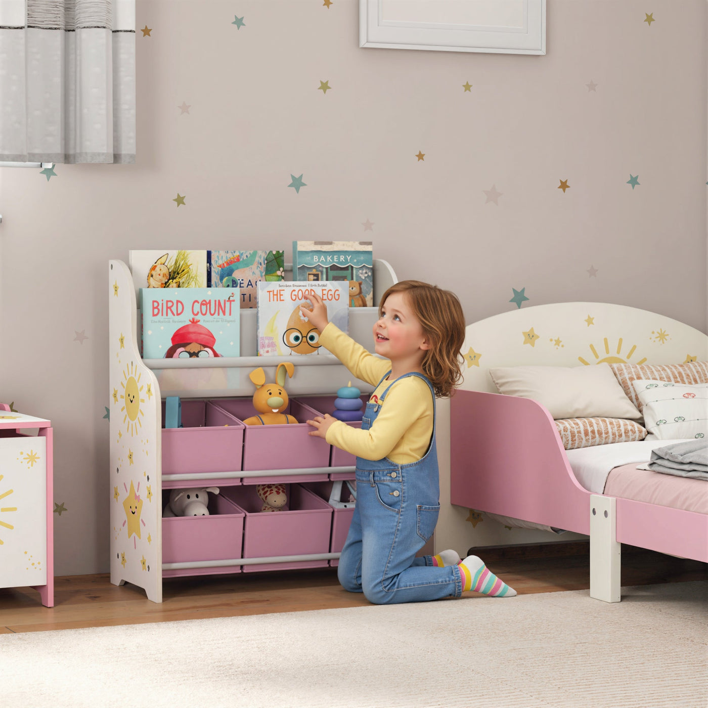 AIYAPLAY Kids Toy Storage Unit with Book Rack – Pink