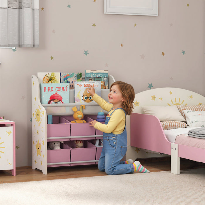 AIYAPLAY Kids Toy Storage Unit with Book Rack – Pink