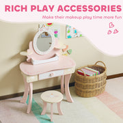 AIYAPLAY Kids Dressing Table with Mirror & Stool – Pink image 4